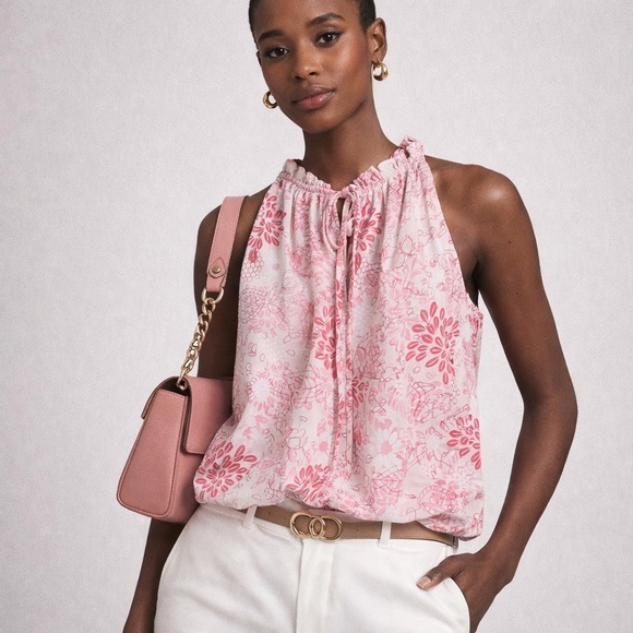 Max Studio Tops - Max Studio Floral Sleeveless Tie-Neck Blouse | Pink & White